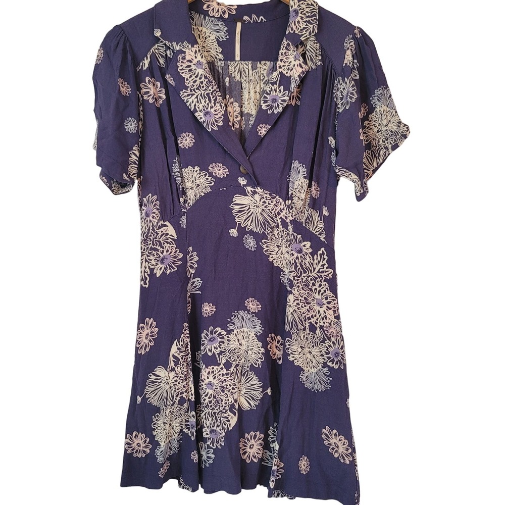 Free People Blue Hawaiian Floral Print Dress- Size Small - Picture 4 of 9